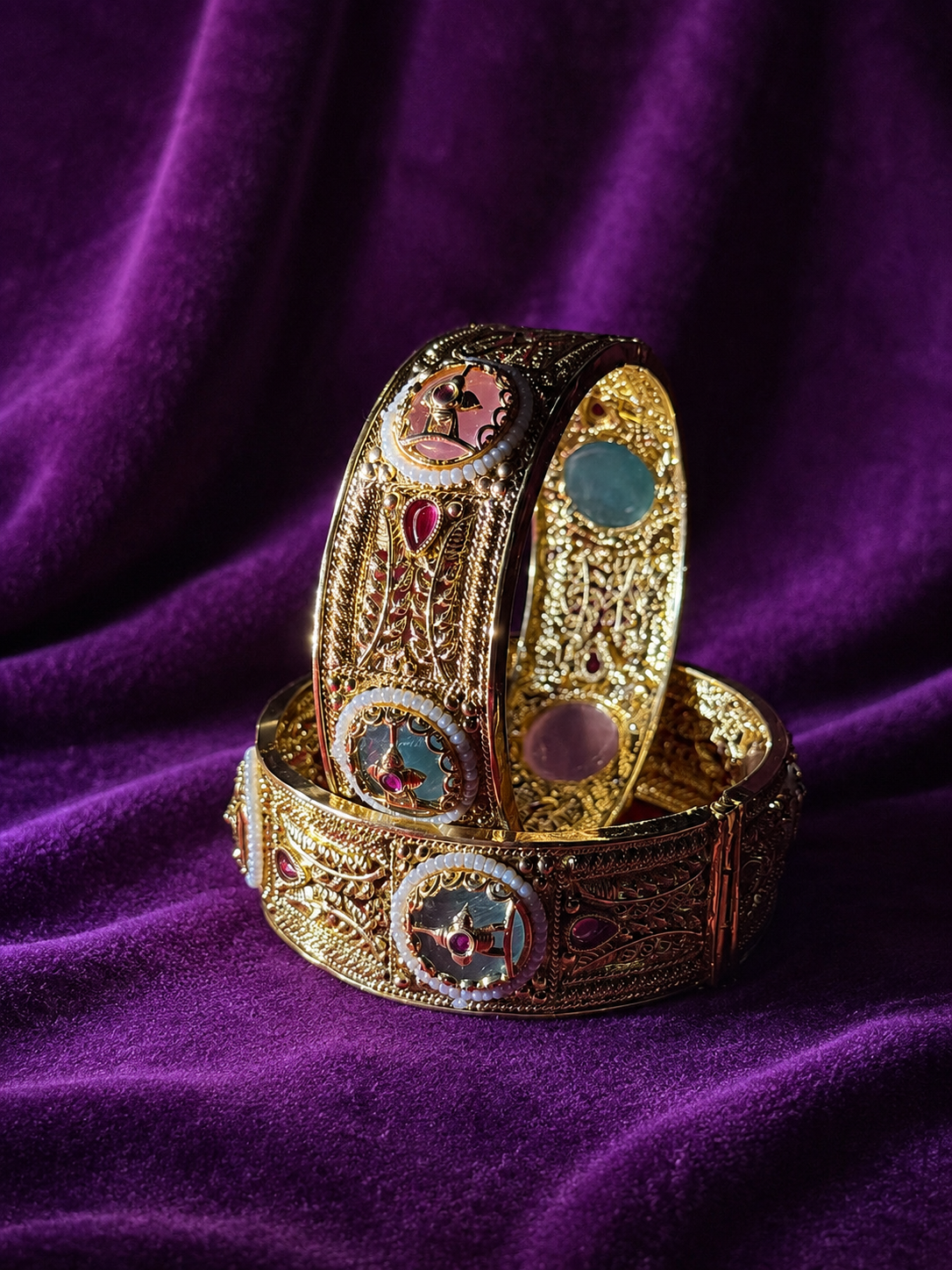 Gold-Tone Mirror Work Kada (Pair)