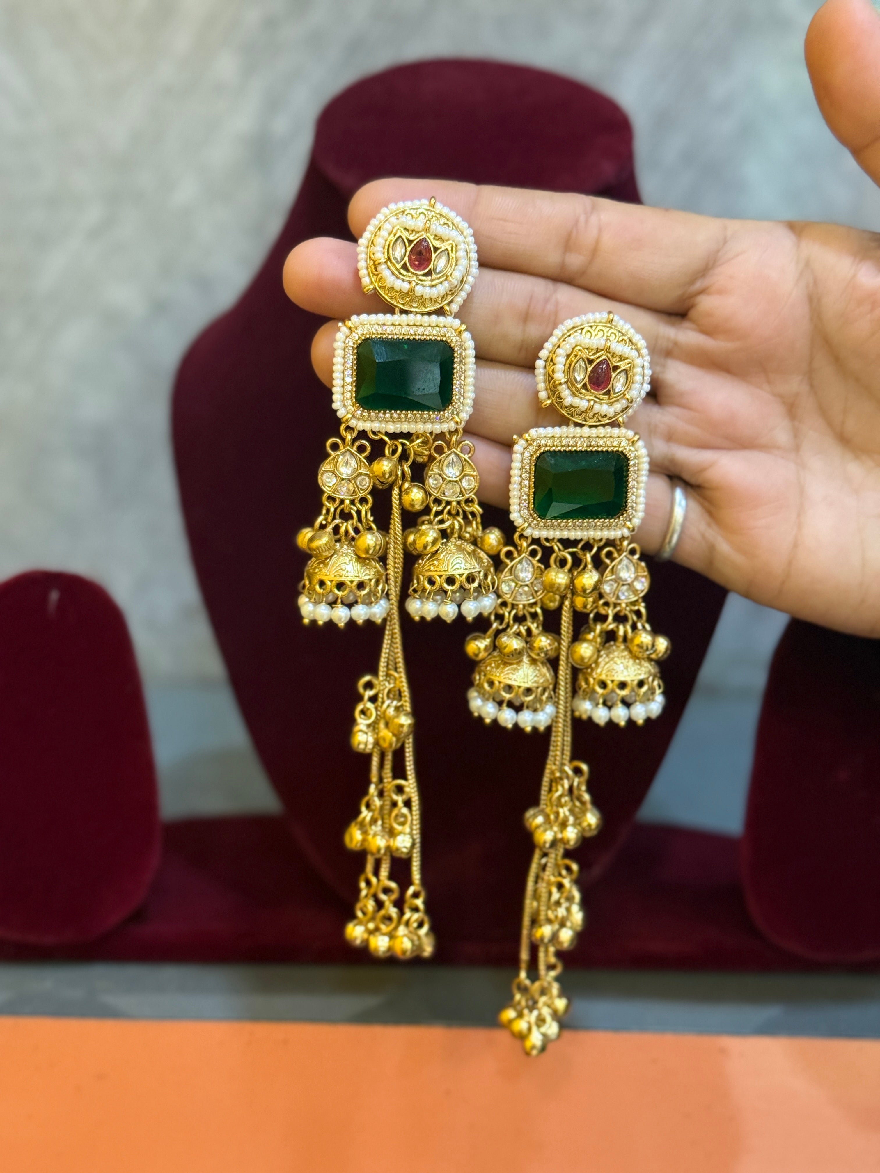 Green brass kashmiri earrings