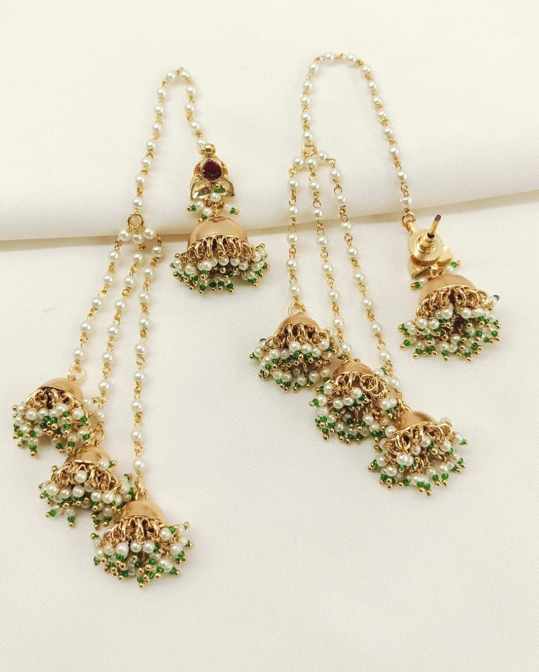 Green Pearl Layered Jhumka Earrings