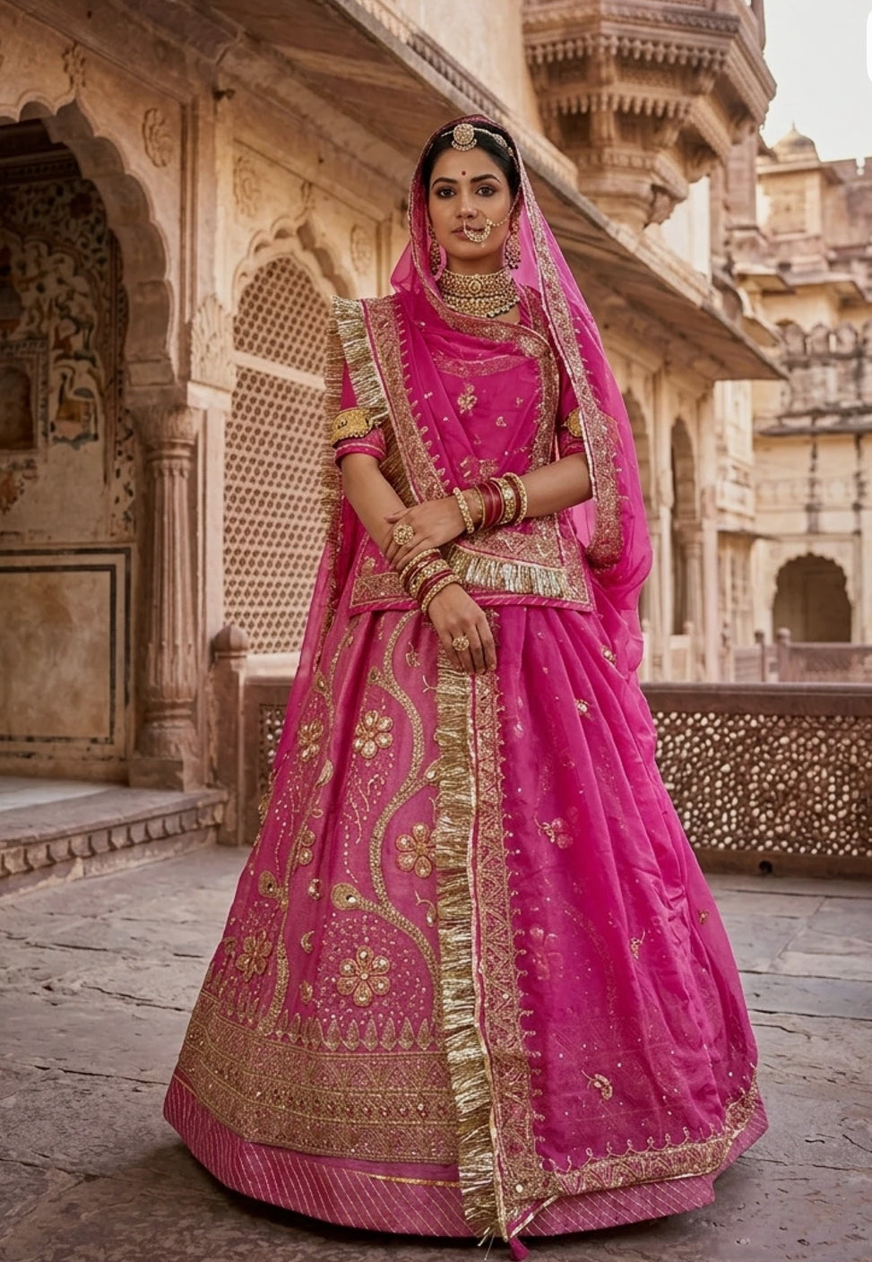 Embroidered Semi-Stitched Lehenga Choli (Pink)