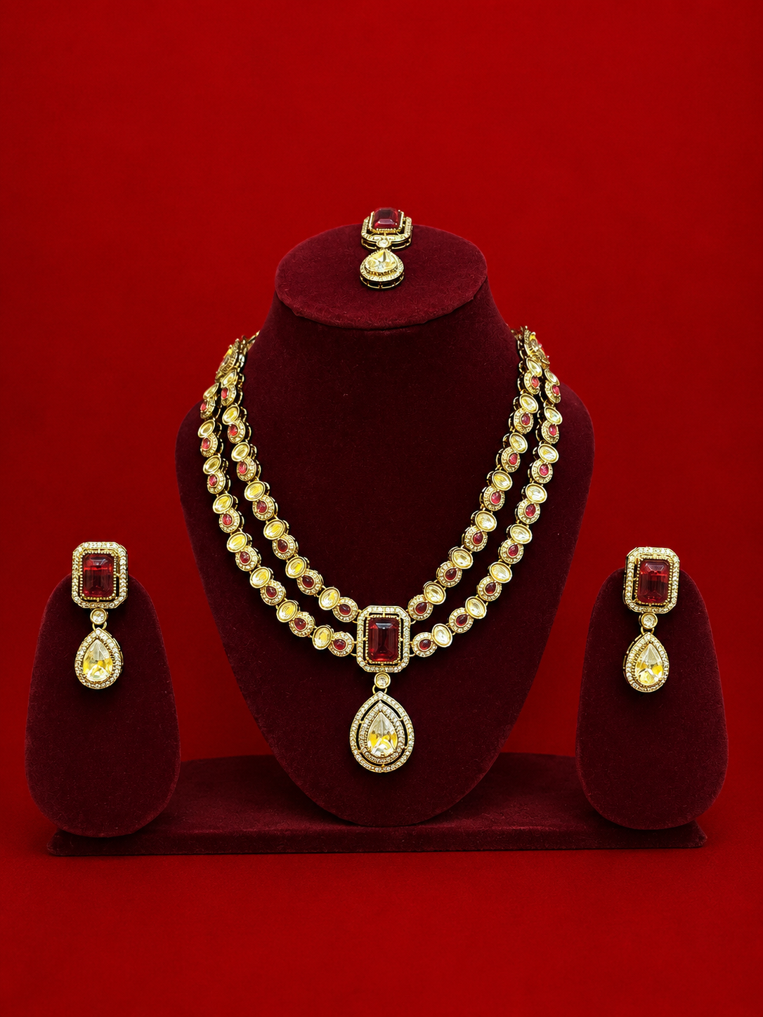 Elegant AD american diamond ruby stone neckset