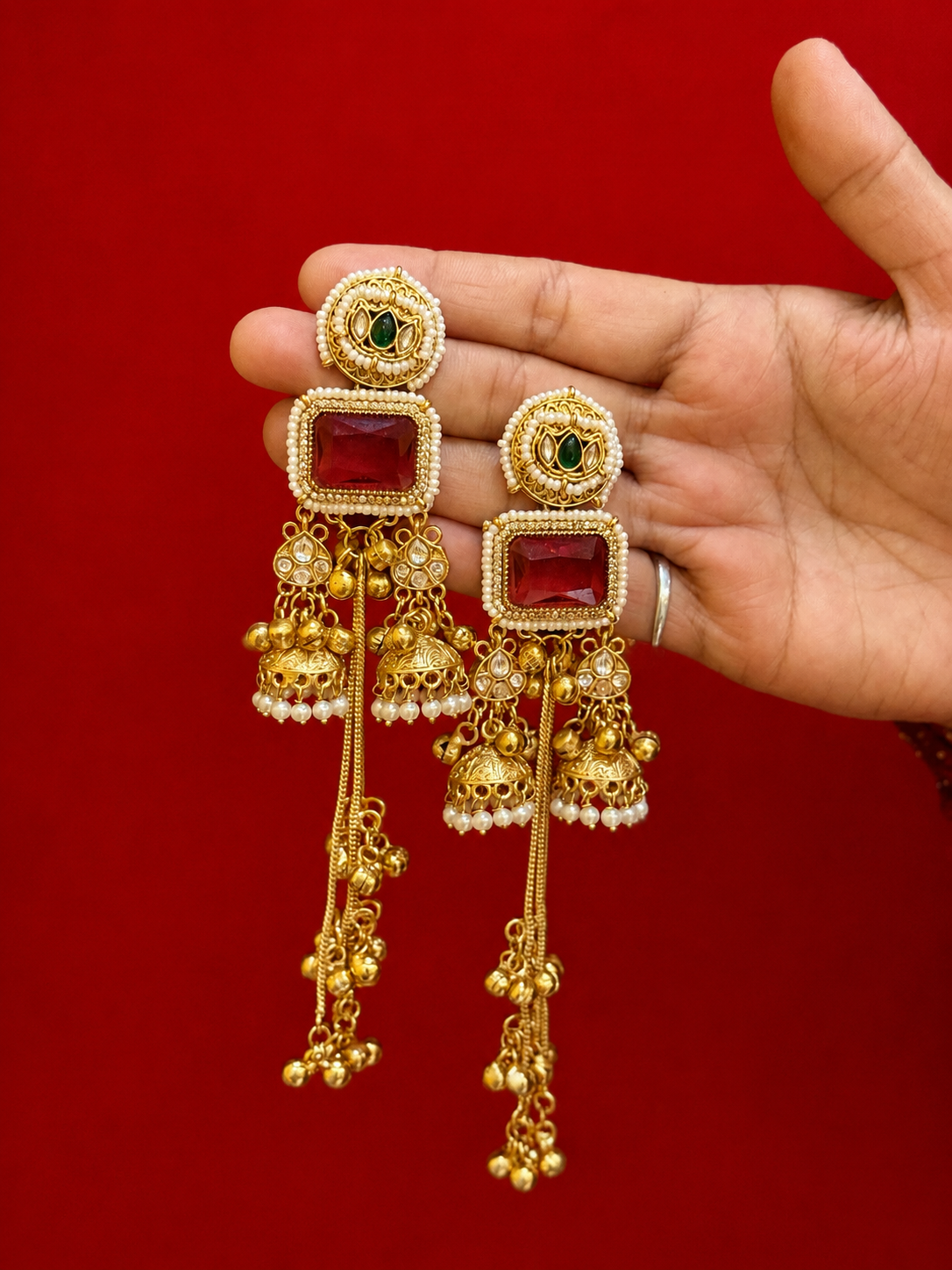 Red brass kashmiri earrings