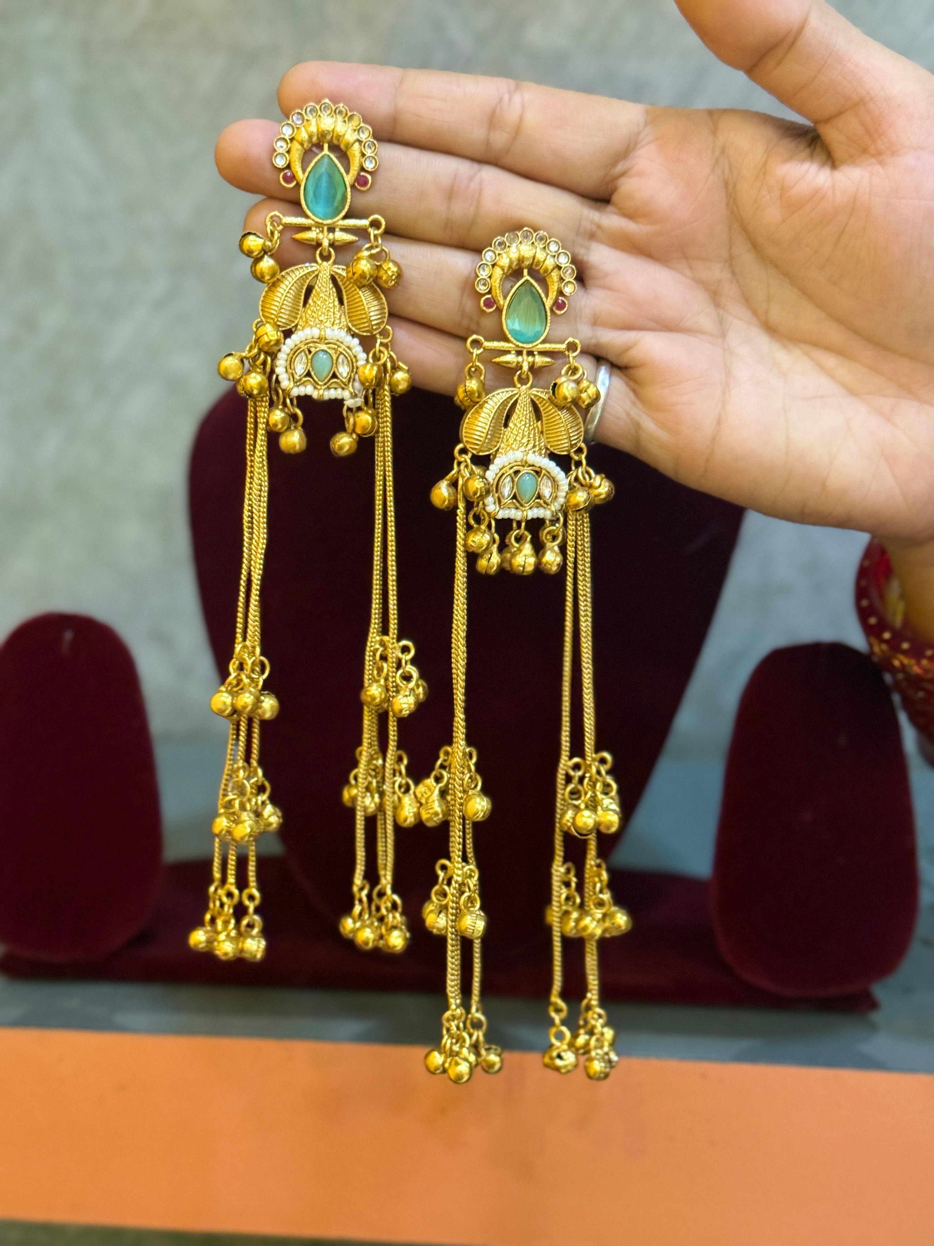 Green long kashmiri earrings